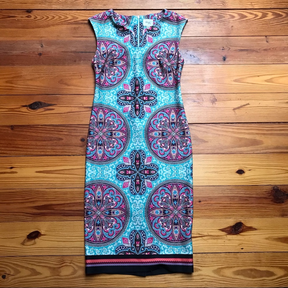 Beige by eci Teal Purple Mandala Bodycon Dress, EUC, 6